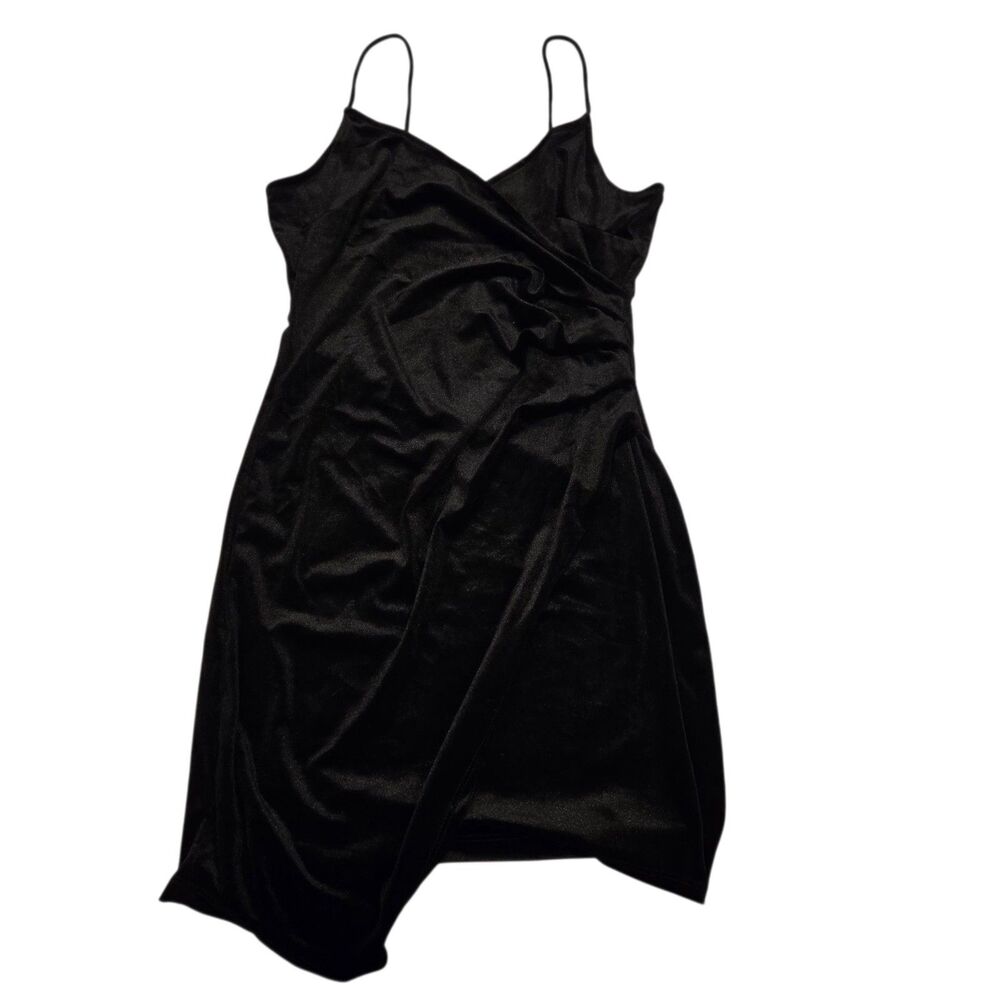 Velvet Bodycon Dress For Women V Neck Spaghetti Straps Black asymmetrical Medium